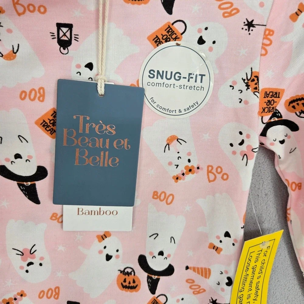 Tres Beau et Belle New 24M Ghost Pajama Set Toddler‎ Girls Halloween Bamboo Pink